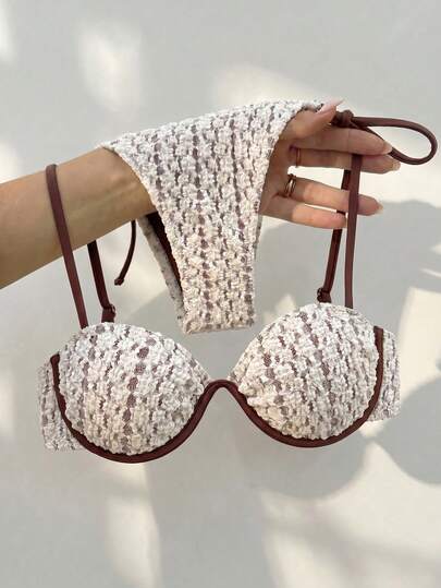 Bikinx Bộ bikini ren phong cách Bohemian 2026 dành cho nữ, áo tắm không gọng, lưng hở, dây buộc với dây đeo vai mảnh đính hạt và quần bơi buộc dây bên hông, thích hợp cho kỳ nghỉ biển.
