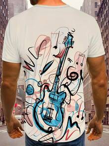 Fashionable Guitar Pattern Print Men's Comfortable T-Shirt, Men's Summer Pattern T-Shirt, Men's Clothing - Multicolor - View 2