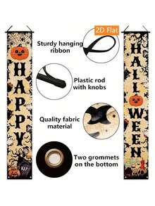 2pcs Halloween Pumpkin Skull Banner, 2D Flat Banner, Halloween Home Entrance Decoration Banner With Cute Pumpkin, Witch, Ghost And Skull Design, Suitable For Indoor And Outdoor Party Decoration, Halloween Party Decor - Multiple Styles - View 8