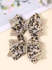 2 Buah Jepit Rambut Pita Motif Leopard untuk Anak Perempuan, Jepit Rambut Modis Lucu, Jepit Rambut Buaya, Hadiah, Aksesori Rambut untuk Pesta & Pemakaian Sehari-hari - MultiWarna - View 3