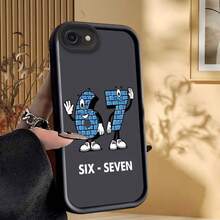 卡通風格「67」圖案配有眼睛、肢體、手套與鞋子，搭配「Six Seven」文字標題，適用於 iPhone 17、16、15、14、13、12、11、Plus、Pro Max 手機殼，舒適握感，極簡設計，男女通用，時尚外觀，(適合週年慶、情人節、新月，送給自己的最佳禮物) - 彩色 - 查看 4