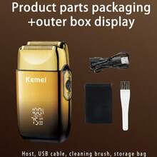 Kemei KM-TX10 熱銷男士電動刮鬍機 往復式貼面刮鬍刀 USB充電 雙刀頭 光頭刮鬍機 高速 7500RPM 數位顯示 3段調速 胡鬚修剪器 父親節禮物 1件 - 金色 - 查看 13
