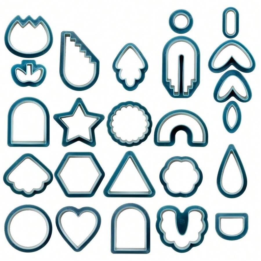 Techigher 24Pcs Polymer Clay Cutters Set For Jewelry Making, Botanical And Geometric Shape Molds For DIY Earrings, Cutting Edge Tools For Crafting Accessories - Navy Blue - View 1