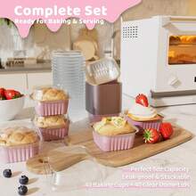 40 Pack 5 OZ Mini Cake Pans With Lids, Disposable Square Aluminum Foil Brownie Baking Cups, Mini Aluminum Foil Cupcake Muffin Tin Ramekins, Flan Molds Cake Containers For Wedding Birthday Party, Pink - 查看 5