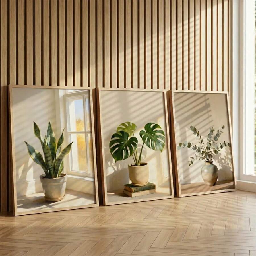 地中海植物藝廊牆面藝術 3 件組,極簡室內植物藝術海報,尤加利、龜背竹、虎尾蘭靜物藝術版畫,中性日式北歐風盆栽植物裝飾,不含框架 - 花 - 查看 1