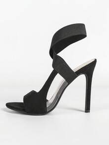 白色新娘凉鞋，细踝带，9厘米细高跟 - 黑色 - 查看 6