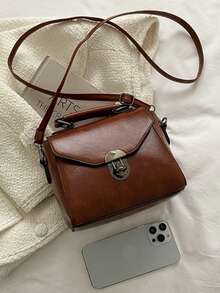 Women's Retro Latch Mini Handbag For Daily Commute - Brown - View 4