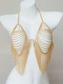 1pc Glamorous Sexy Sparkling Crystal Chest Chain, Fashion Jewelry Accessory For Women, Suitable For Beach Party - Gold - View 3