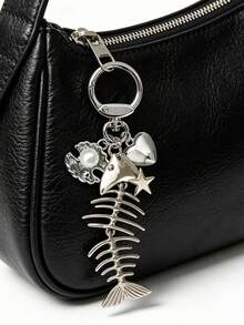 Wave-Patterned Fishbone, Pearl Shell, Heart Bags Charms-Bohemian Vacation/Beach Resort/Ocean Themed Accessory, Car Pendants, Hanging On Straw Bags, Backpack, Wallet, Headphone Bag, Canvas Bags, Keys, Lovely Gift For Beach Trip Or Summer - A - View 3