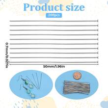 200 PCS Flat Head Pins For Jewelry Making, Straight Pins Stainless Steel 2 Inch Jewelry Making Pin Silver Flat Headpins Jewelrys Findings Eye Pin For DIY Craft Earring Bracelet Necklace Pendant - White - View 2