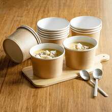 10/20/50pcs Brown Paper Ice Cream Cups With White Rim, Brown Paper Bowls, Top Diameter 3.5", Bottom Diameter 2.95", Height 2.4", Suitable For Ice Cream, Yogurt, Dessert, Party, Picnic, Family Gathering, Holiday, Event Container, Unisex - True Colors - View 3