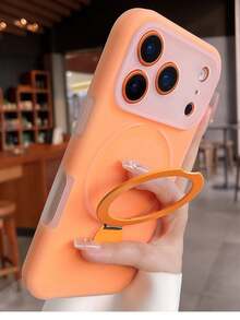 Liquid Silicone Phone Case With 360° Rotating Magnetic Stand For IPhone 17 Pro Max, 16 Pro, 15, 14, 13, Cute Candy Colors, Soft & Skin-Friendly, Suitable For Daily Use And Hands-Free Viewing, Anti-Drop And Scratch-Resistant - Orange - View 12