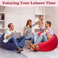 TAIMASI 1pc Beanless Bag Inflatable Lounge Chair, Flocking Multifunctional Portable Inflatable Sofa, Round Single Sofa For Living Room, Office Lunch Break, Outdoor Picnic Camping - Perfect For Labor Day, Thanksgiving, Christmas, And New Year's Outdoor Gatherings And Gifts - Màu xanh lam - Xem 5