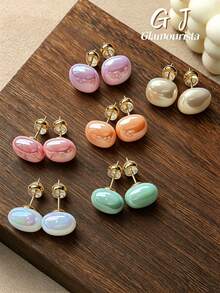 6 Pares de Brincos de Botão Quadrados Versáteis Minimalistas Faux Pearl Dopamina Bonitos e Elegantes, Adequados para Uso Diário, Férias e Transporte de Mulheres - Conjunto de seis peças - Visão 1