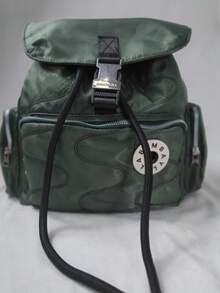 Letter Embossed PU Backpack With Drawstring Flap & Side Pockets, Fits 12" Laptop, Practical For Commuting, Travel & School - Green - View 4