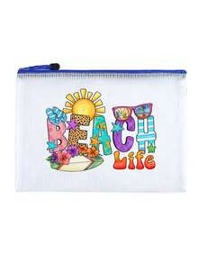Beach Life 海灘風網格收納袋 | 透氣防水拉鍊袋，適用於海灘/泳池/旅行，海灘風印花收納袋，海灘度假網格袋，透氣防水游泳與盥洗袋 - 彩色 - 查看 13