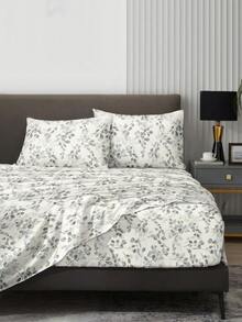 Bộ 4 món ga giường họa tiết lá hoa thực vật, chất liệu microfiber mềm dễ chăm sóc, ga chun hoa (1 ga phẳng + 1 ga chun + 2 vỏ gối), size King Queen Full TWIN, túi sâu đến 11.8 inch, vỏ gối mềm thoáng khí chống nhăn, phong cách khách sạn sang trọng, quà tặng cho bố mẹ và bạn bè - Nhiều màu - Xem 2
