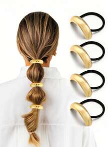 Juego de 8/4/1 pieza de elegantes ligas para el cabello de metal, bandas para el cabello de lujo para mujer, minimalistas, ligas elásticas de metal suave, accesorios para el cabello - Dorado - Ver 10