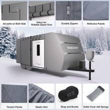 Durable Weatherproof RV Cover Windproof - Features Reflective Strips, Vents, Gutter, - A - View 6