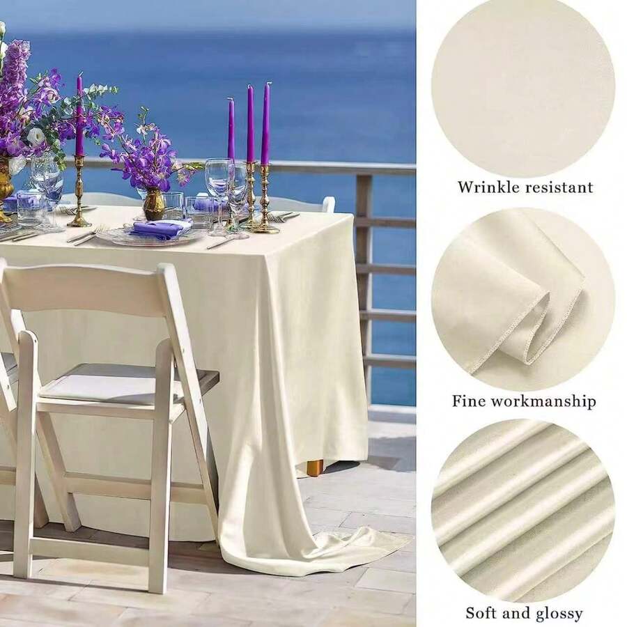 1pc Multicolor Satin Tablecloth Wedding Decoration Tablecloth Party Decoration Tablecloth - Beige - View 1