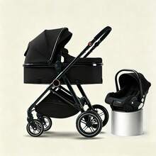 Set de Carriola y Bambineto para Bebé 2 Piezas, Carriola Multifuncional con Cuna Portátil Plegable, Sistema de Viaje Ligero y - Negro - Ver 1