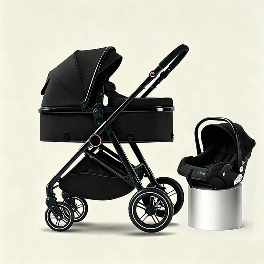 Set de Carriola y Bambineto para Bebé 2 Piezas, Carriola Multifuncional con Cuna Portátil Plegable, Sistema de Viaje Ligero y - Negro - Ver 1