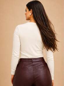Long-Sleeved, Fleece-Lined, Ribbed Knit, Thermal, Flannel-Lined, Warm, Comfortable, Soft, Office, Festival, Fashion, Autumn And Winter 2026, Valentine's Day. - 米白色 - 查看 3