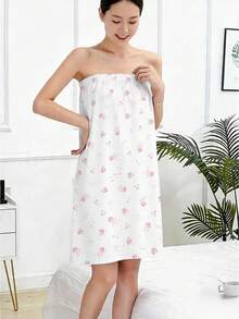 1/2pcs Polyester Bathrobe & Hair Towel Cap, Pink Rose Bow Ditsy Floral Bandeau Bath Wrap, Quick-Dry Absorbent Bath Towel Dress, Elastic Bandeau Design, Suitable For Daily Bathroom Care, SPA Salon, Hotel Stay, Travel Vacation, Beach Swimwear Cover-Up & Home Leisure Wear - Multicolor - View 8