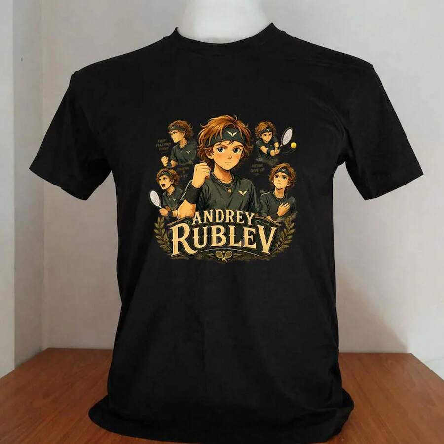 Camiseta de dibujos animados de Andrey Rublev en color negro - Negro - Ver 1