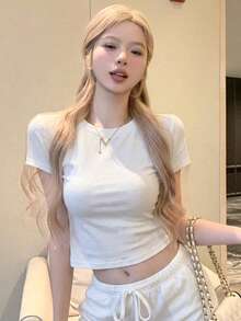New Arrival Black Butterfly Hollow Out Short Sleeve Stylish Casual T-Shirt White Summer - White - View 4