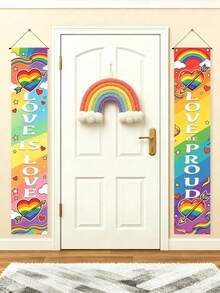 2pcs Rainbow Porch Banner, Heart Pride Month Door Banner, Home & Outdoor Decor. Everyone Is Welcome Here. Love Is Love. - Multicolor-- - View 6