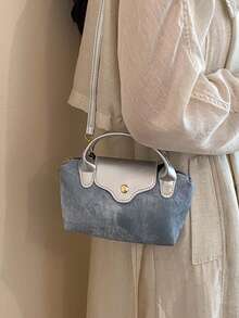 Mini bolso de moda con diseño de bloques de color, bolso de hombro de tela de nailon impermeable, bolso cuadrado y bolso cesta, adecuado para ir al trabajo, fiestas y vacaciones. - Plateado - Ver 3