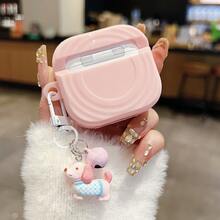 1pc Pink 3D Puppy Design Protective Case Compatible With Apple Bluetooth Earphones + Puppy Pendant - Pink Puppy - View 4