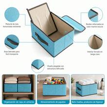 2 Foldable Fabric Organizer Boxes With Lids Home Clothing - Blue - View 4