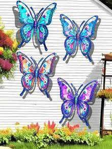 4pcs Colorful Butterfly Metal Wall Decor, Outdoor Garden Yard Fence Hanging Ornament, Weather-Resistant, 3D Art Wall Decoration, Patio Balcony Accent, Housewarming Gift, Vibrant Colors, Suitable For Lawn, Backyard, Wall, Easy Installation, Exquisite Craftsmanship, Adds Natural Vitality, Ideal Gardening Gift - Multicolor - View 5