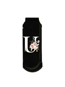 1pc Premium Black Foldable Multi-Function Mini Makeup Brush Set, With Cushion, A-Z Floral Letter Print, With Massage Comb And Mirror, Detachable - Multicolor - View 14