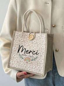 Teacher Print Linen Tote Bag, Teacher Appreciation Handbag, Teacher's Day Gift, Reusable Printed Tote Bag, Suitable For Commuting And School, Back To School - Multicolor - View 5