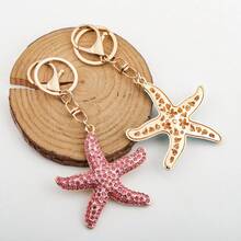 Llavero de lujo con forma de estrella de mar brillante con cristales, estilo playa y océano con strass, accesorio elegante para bolso, regalo para vacaciones de verano y uso diario - Multicolor - Ver 5