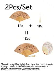 2件/套/1件復古折扇，流蘇手持竹扇，海棠扇，竹扇，彩繪扇，可折疊手扇，婚禮手扇，派對手扇，裝飾扇，優雅休閒風，生日禮物，婚禮裝飾，開學禮物 - 復古 - 查看 11