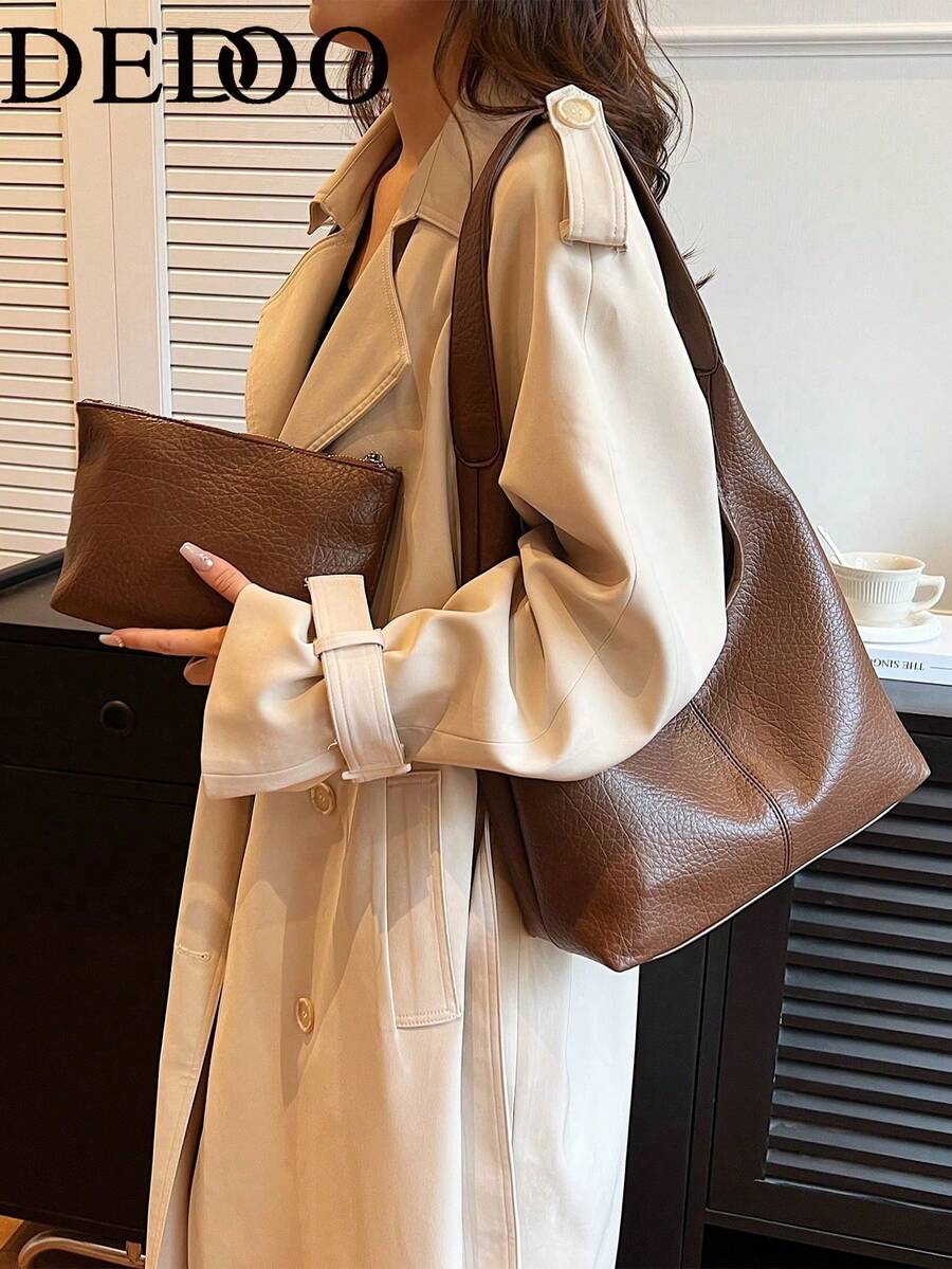Dedoo 1pc Solid Color New PU Personalized Daily Commute Handbag, Minimalist Tote Bag, Shoulder Bag, Underarm Bag With Modular Envelope Pouch And Coin Purse