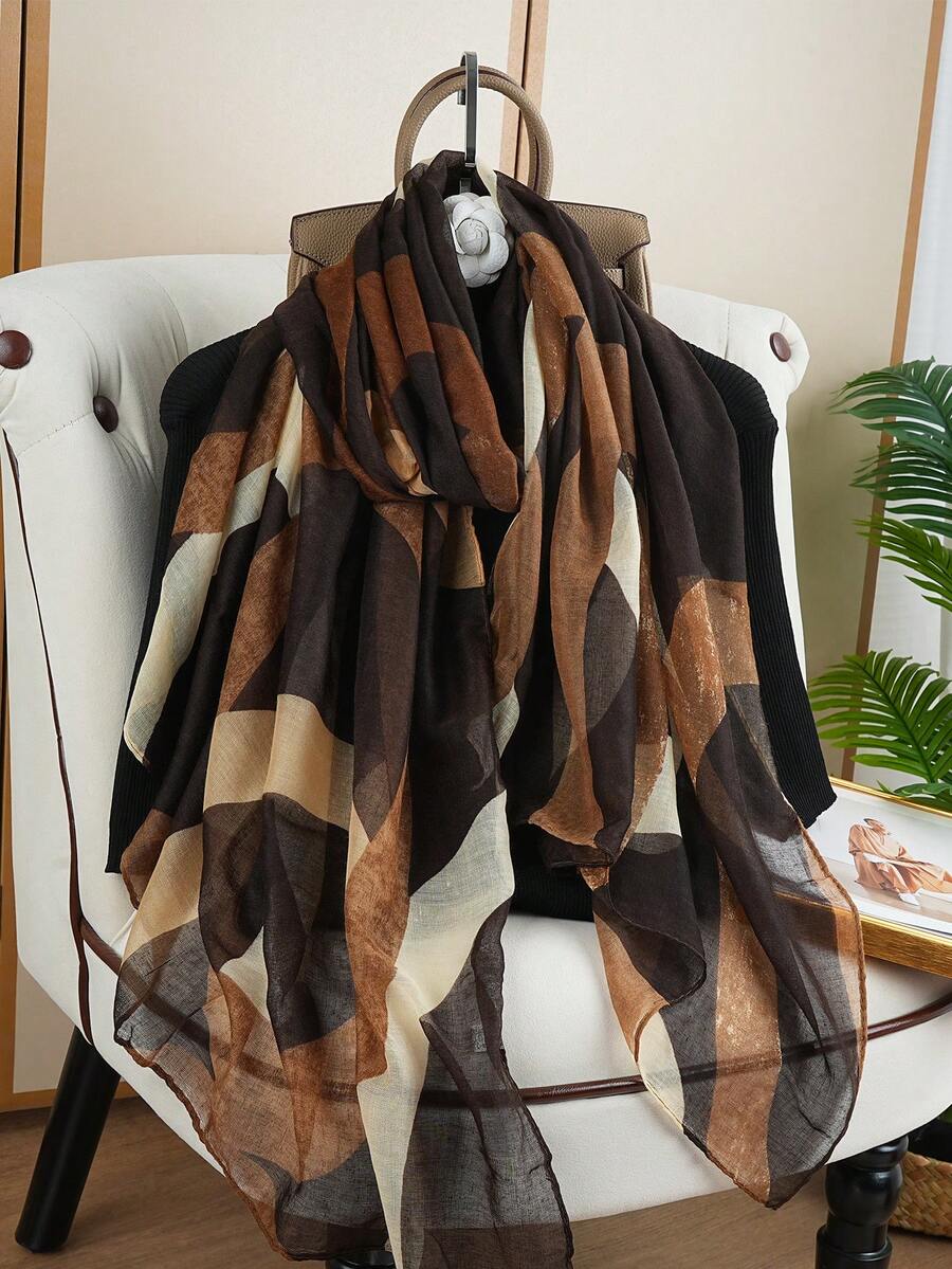 1 pièce Écharpe de luxe 80*180CM, écharpe de voyage polyvalente, châle/foulard imprimé à la mode pour femmes, toutes saisons - Multicolore - Voir 1