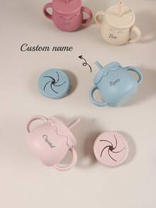Personalized Name 2-In-1 Toddler Silicone Melt Milk Shape Cup, Dual Handles, Sippy Cup & Snack Container, 250ml - Multicolor - View 1