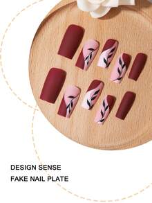 24pcs Retro Wine Red Matte Striped Nail Stickers, Soft Powder Texture, Seamless Fit Anti-Curling, Luxurious Ambiance Nail Wraps Set Nails - Red and White - View 4