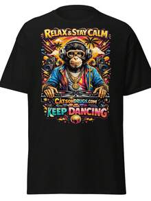 Unisex T-shirt i ren bomull, Rave-outfit |   Techno T-shirt |   Håll dig lugn och fortsätt dansa av CATSONDRUGS.COM |   Rave T-shirt |   Rave-kläder |   Tekniska Kläder |   Rave-mode, sommar-t-shirt, blus, basplagg, toppar, kreativ design, utomhuslek, cool stil, rolig design, söt stil, sommaroutfit, kreativ design, utomhuslek, cool stil, rolig design, söt stil, sommaroutfit - Svart - Visa 1