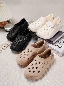 ASOFTER New Women's Minimalist Clog Shoes, Low-Top Slip-On Hollow Out Design, Letter Print, Casual Flat Shoes - White - View 6