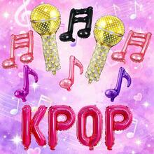 12pcs Music Theme Party Foil Balloon Set, Includes K-POP Letter Balloons, Microphone Balloons, Musical Note Balloons, Suitable For Pop Music Theme Party, Disco Rock Birthday Party Decorations - Multicolor - View 4