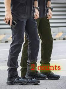 2 Piezas Juego Pantalones Tácticos Recticos Hombre diseño tranquilo ideal para salidas nocturnas y recorridos relajados - Verde militar - Ver 1