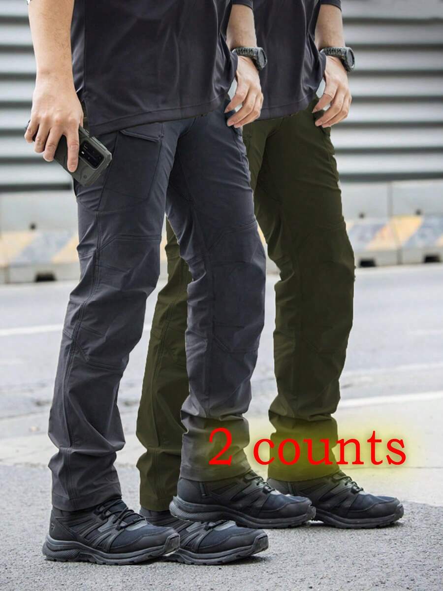2 Piezas Juego Pantalones Tácticos Recticos Hombre diseño tranquilo ideal para salidas nocturnas y recorridos relajados - Verde militar - Ver 1