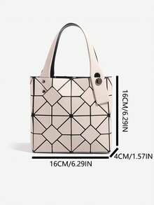 Nuevo bolso de mano estilo coreano de primavera/verano con patrón geométrico de rombos, bolso de compras minimalista y elegante - Albaricoque - Ver 7