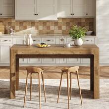 Tribesigns 63" Long Bar Table, Counter Height Pub Dining Table For 4-6, Modern Home Bar Unit, Rectangular High Top Table For Kitchen, Dining Room, Bistro, Balcony - Brown - View 3